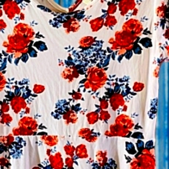 Bobbie Brooks LG Short Sleeve Pink White Floral Empire Waist Fit&Flare Dress - Picture 4 of 6